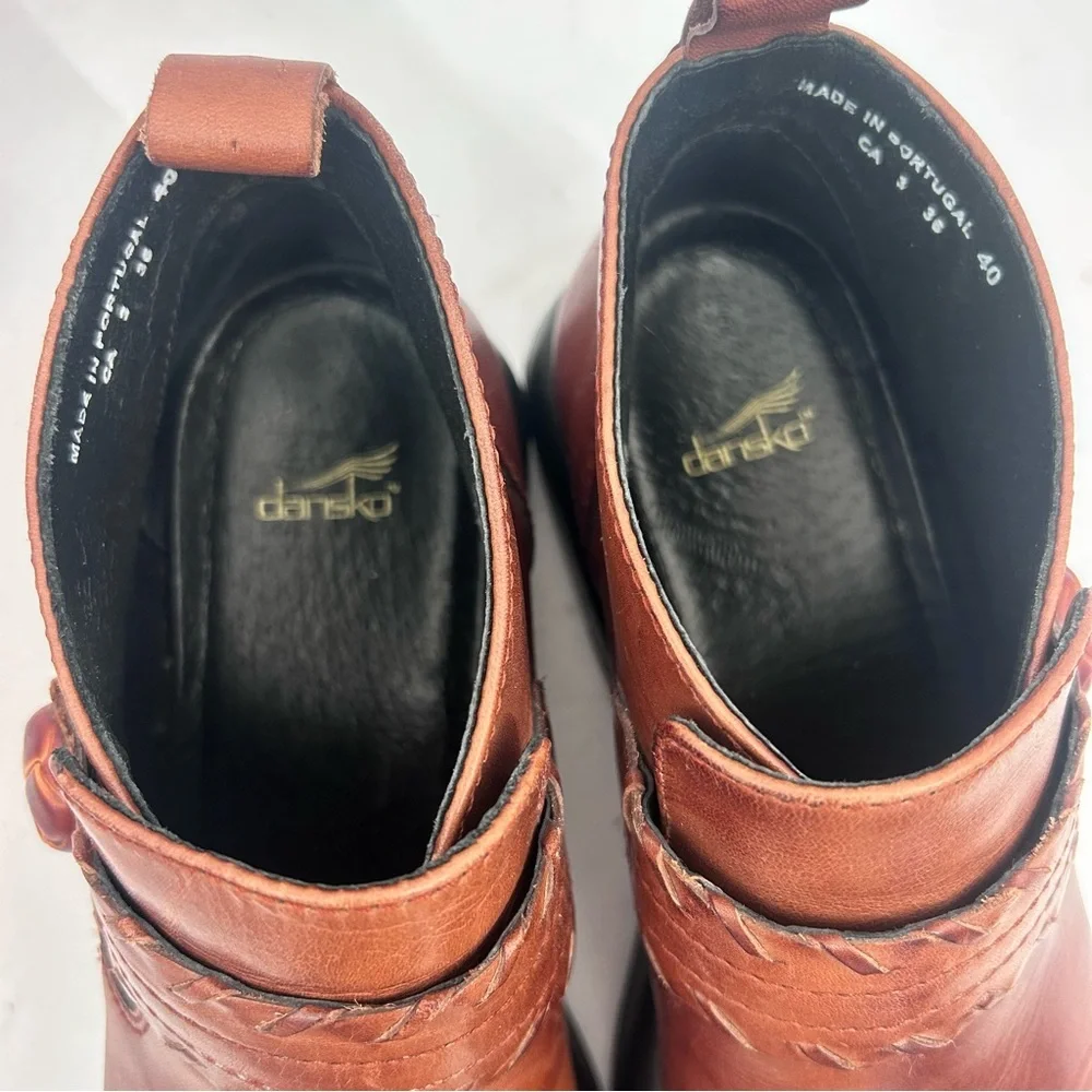 DANSKO Women Vtg Brown Leather Button Strap Ankle Boot Size 40 9.5